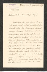 k.k. naturhistorisches Hofmuseum, Intendanzakten 1885-1896 (Hauer), Aktenzahl Z.588.a/1889, Seite 1